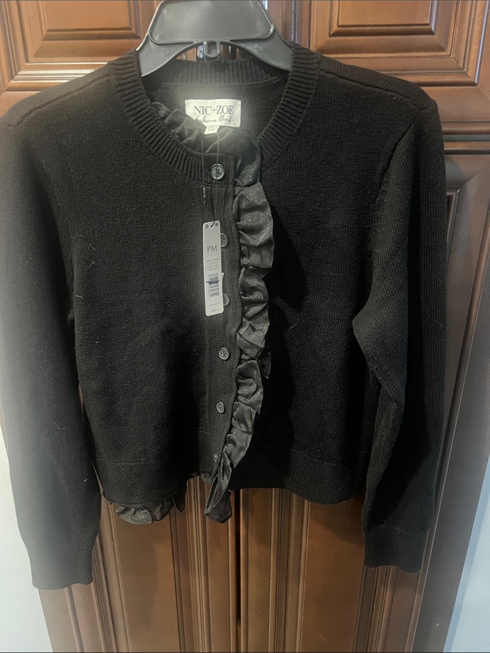NIC+ZOE Black Ruffle-Front Button Cardigan